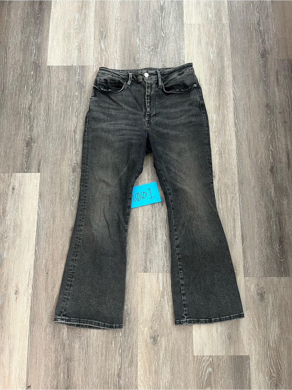 FRAME Le One Crop Mini Boot Jeans Womens Size 2 Hughes Gray Black Stretch Denim